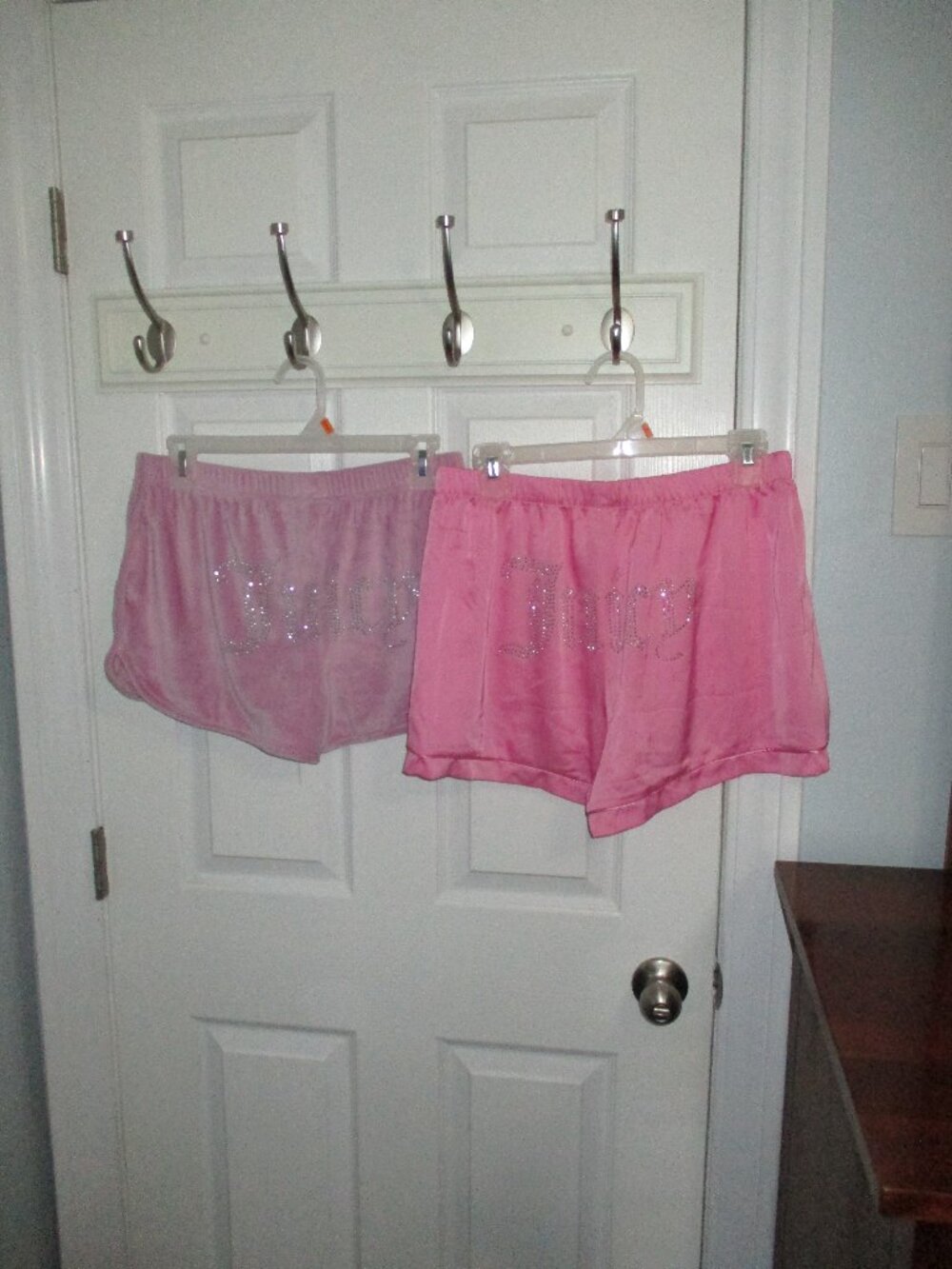 Lot Of 2 Pink Juicy Couture Pajama Shorts Medium, Satin & Velour Rhinestones y2k
